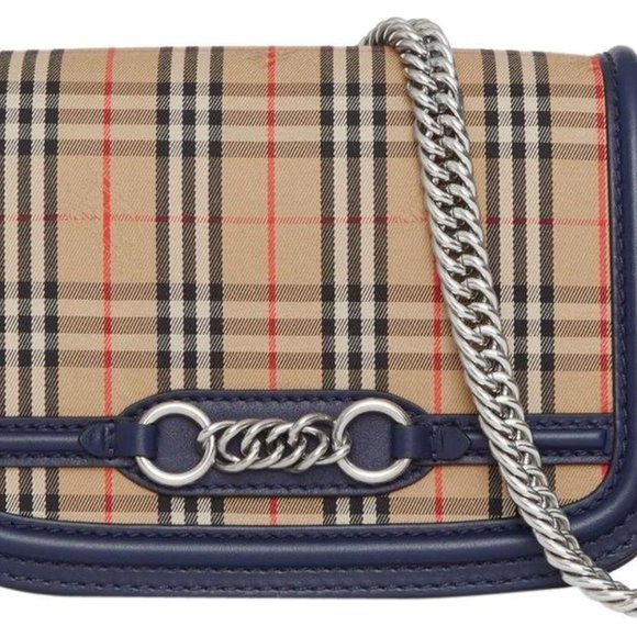 NWT BURBERRY RUNWAY LINK CHECK SHOULDER BAG WITH LEATHER TRIM - Picture 6 of 8